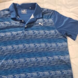 Puma Men's Striped Blue Polo Shirt (golf)